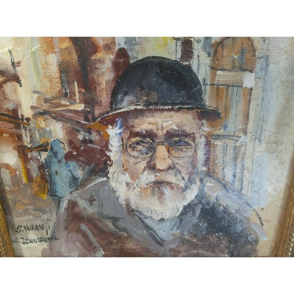 Vintage Old Man Portrait Oil Painting on Board Signed S. Vuranyi Jerusalem 21" - Picture 8 of 11